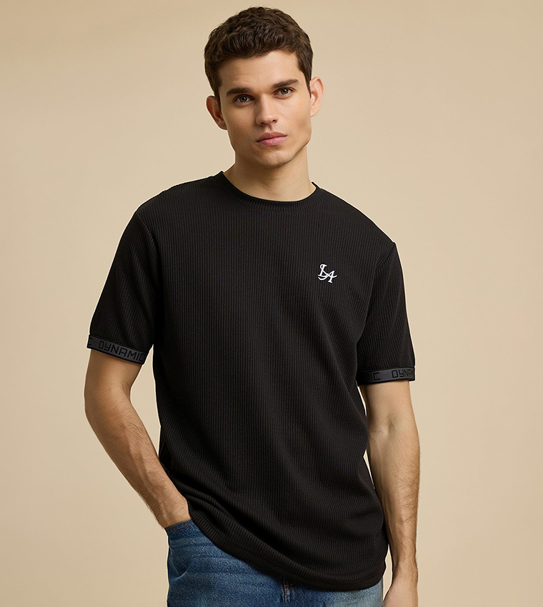 Ribbed T-Shirt with Crew Neck and Short Sleeves