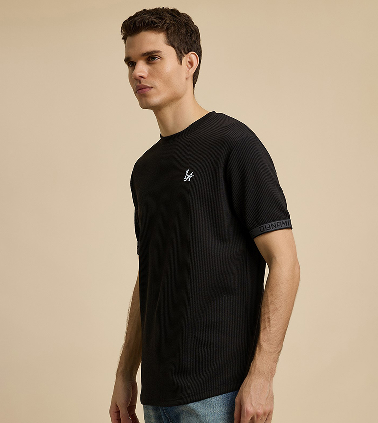 Ribbed T-Shirt with Crew Neck and Short Sleeves