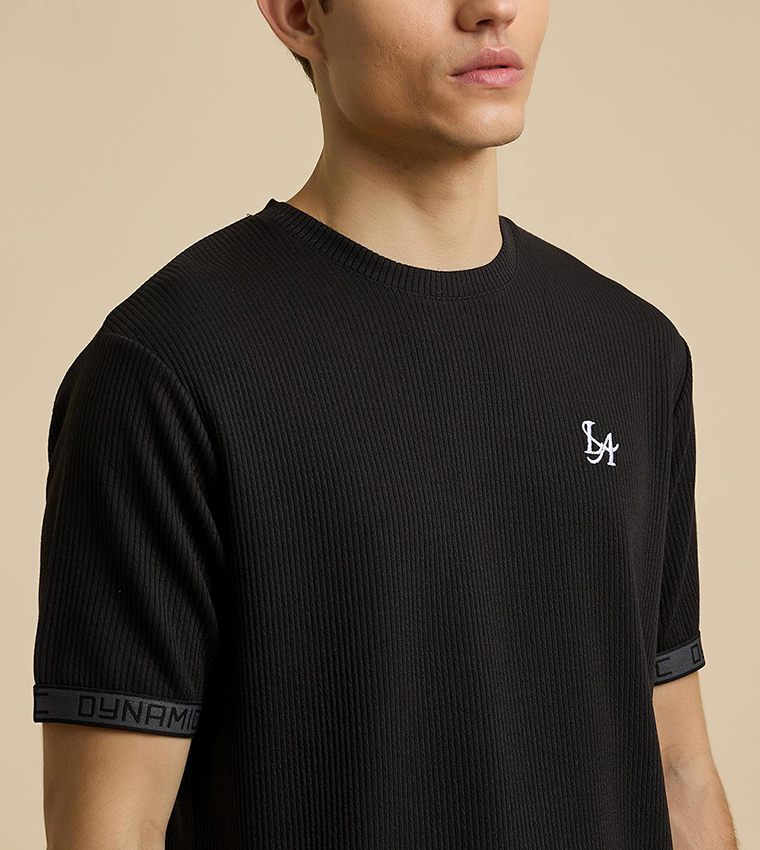 Ribbed T-Shirt with Crew Neck and Short Sleeves