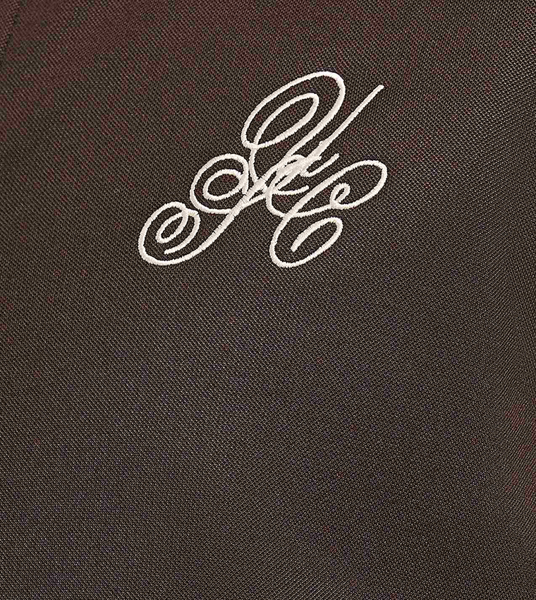 Embroidery Detail Shirt with Stand Collar and Short Sleeves