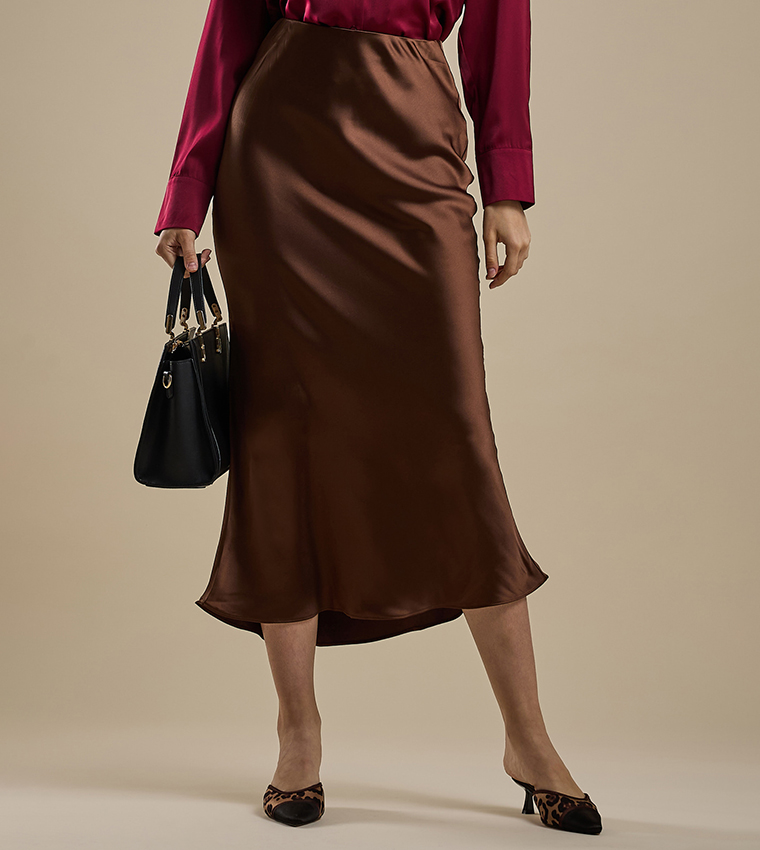 Solid Midi Skirt with Zipper Closure