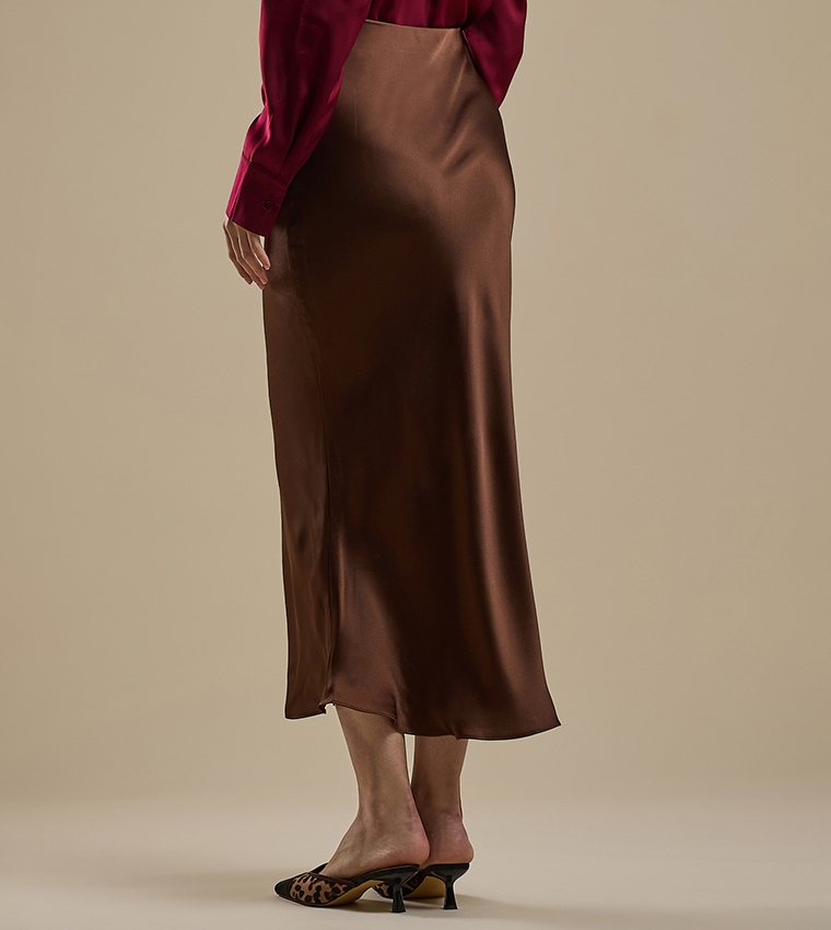 Solid Midi Skirt with Zipper Closure