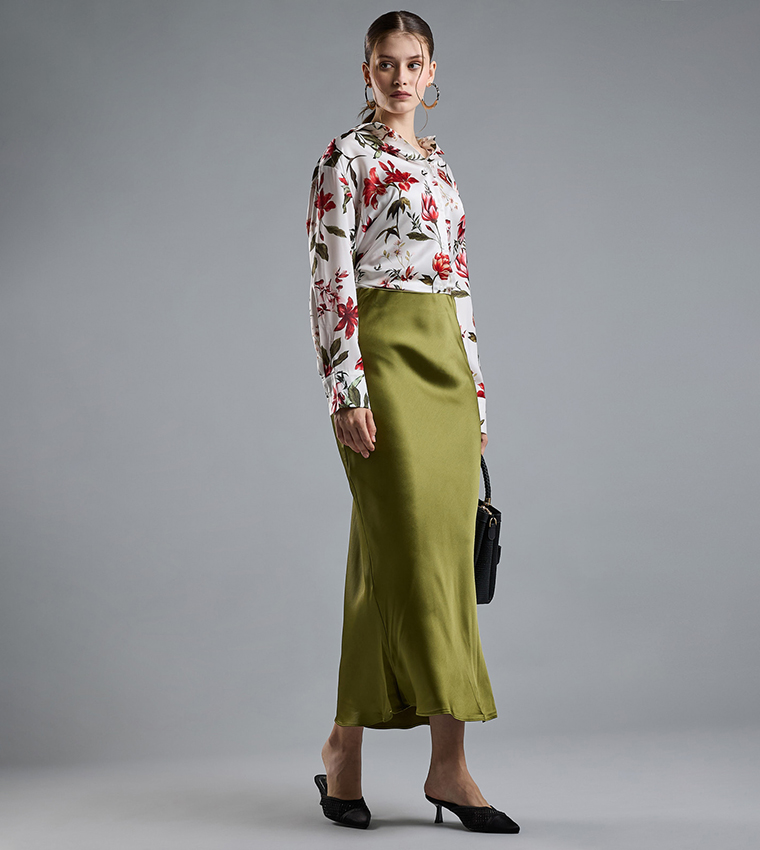 Solid Midi Skirt with Zipper Closure