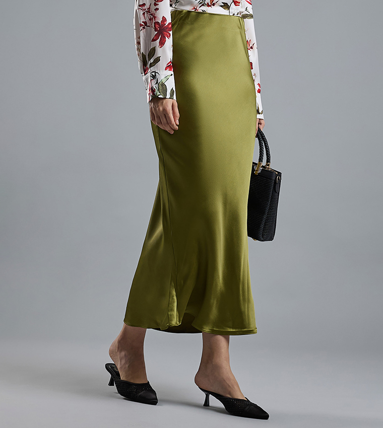 Solid Midi Skirt with Zipper Closure