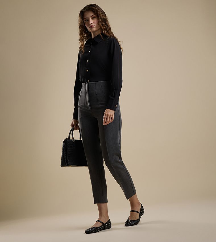 Solid Shirt with Classic Collar and Long Sleeves