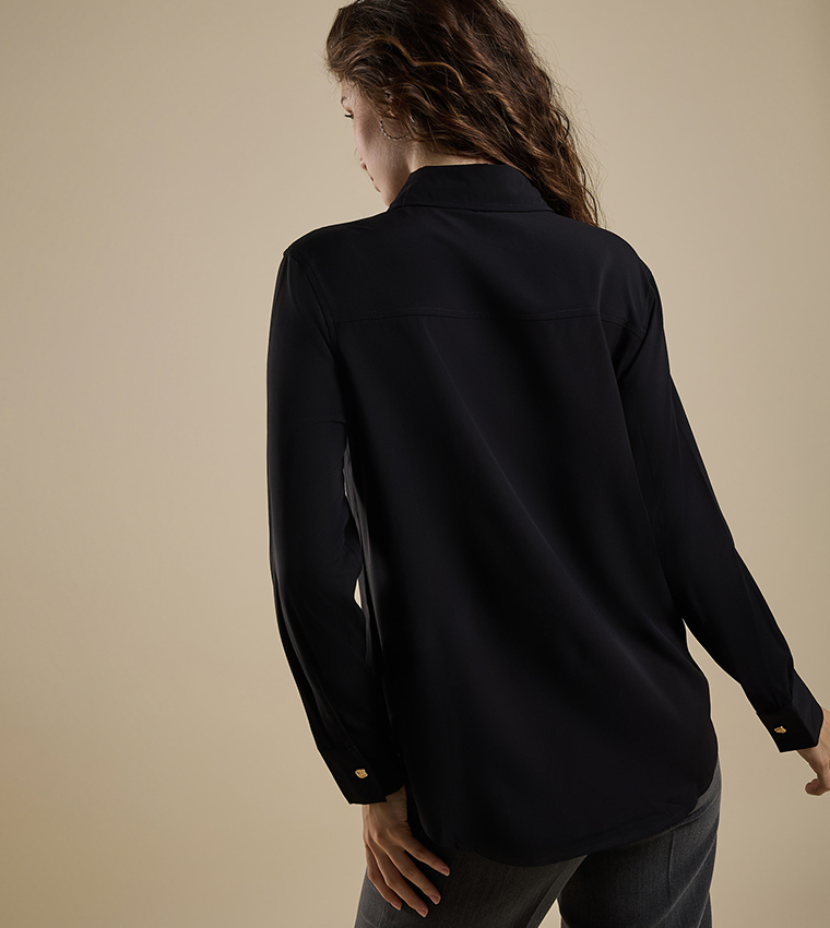Solid Shirt with Classic Collar and Long Sleeves