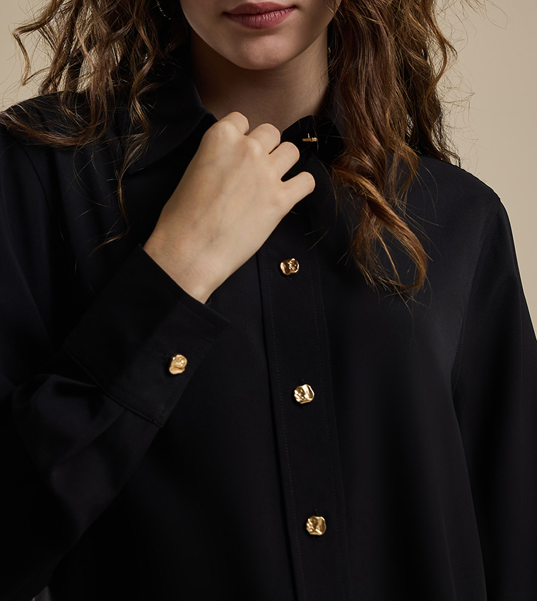 Solid Shirt with Classic Collar and Long Sleeves