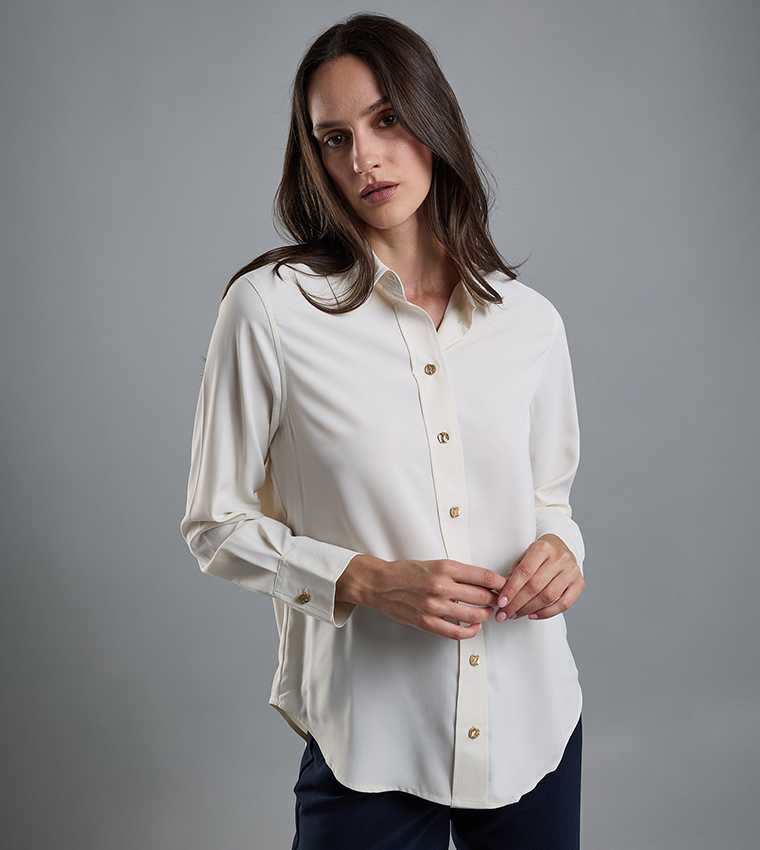 Solid Shirt with Classic Collar and Long Sleeves