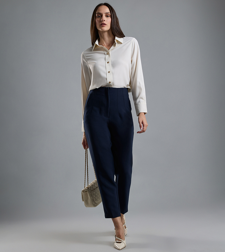 Solid Shirt with Classic Collar and Long Sleeves
