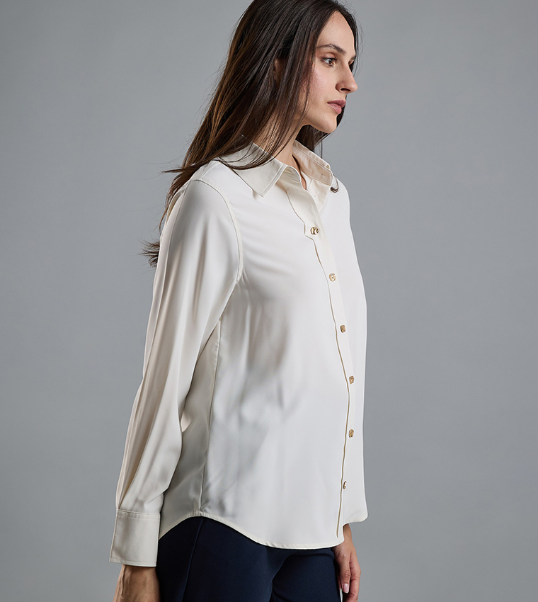 Solid Shirt with Classic Collar and Long Sleeves