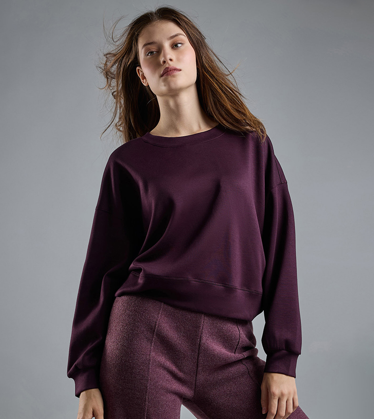 Solid Sweatshirt with Crew Neck and Long Sleeves