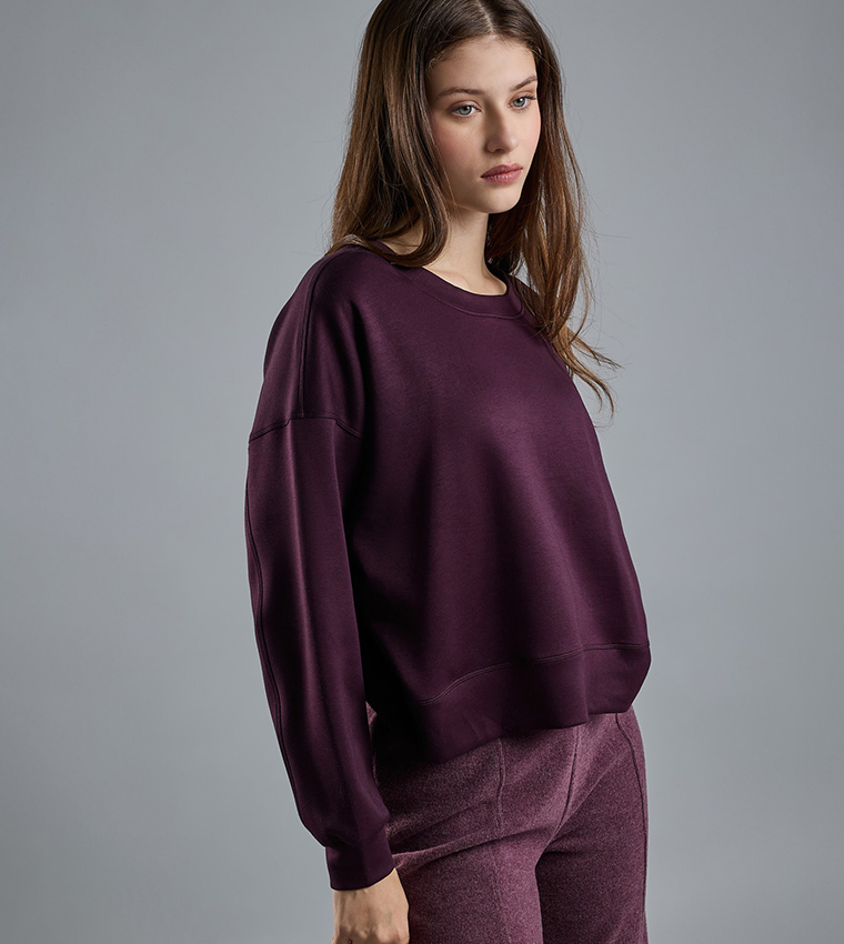 Solid Sweatshirt with Crew Neck and Long Sleeves
