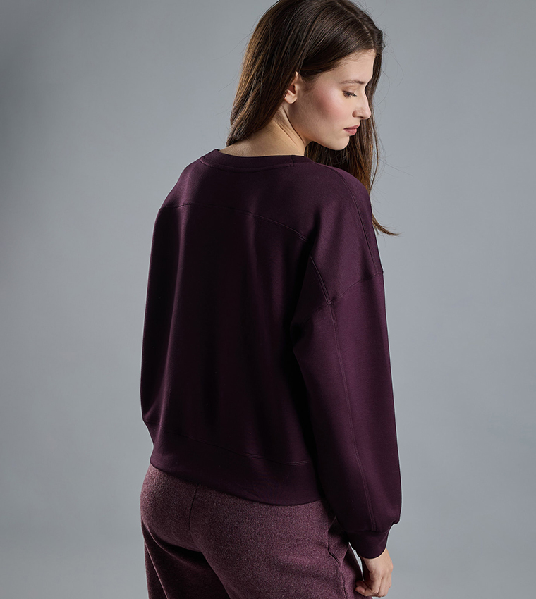 Solid Sweatshirt with Crew Neck and Long Sleeves