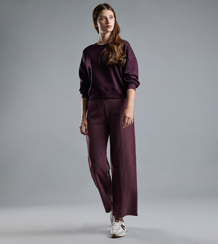 Solid Sweatshirt with Crew Neck and Long Sleeves