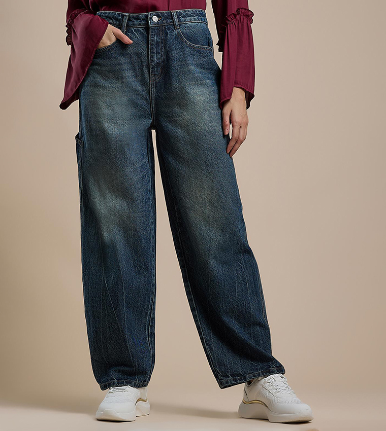 Faded Skater Jeans with Button Closure