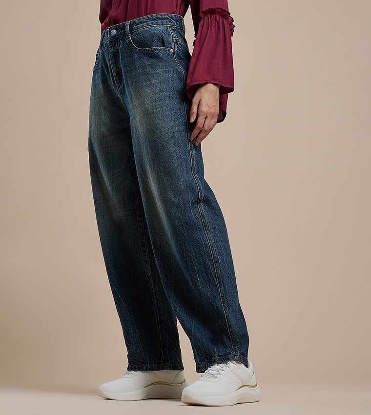 Faded Skater Jeans with Button Closure