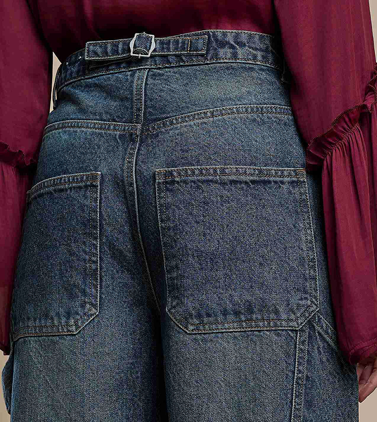 Faded Skater Jeans with Button Closure