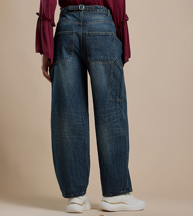 Faded Skater Jeans with Button Closure