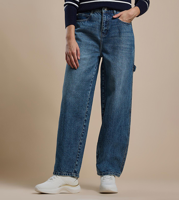 Faded Skater Jeans with Button Closure