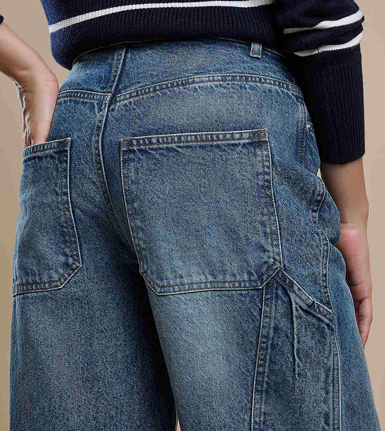 Faded Skater Jeans with Button Closure