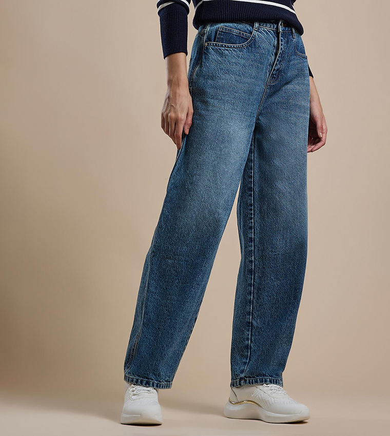 Faded Skater Jeans with Button Closure