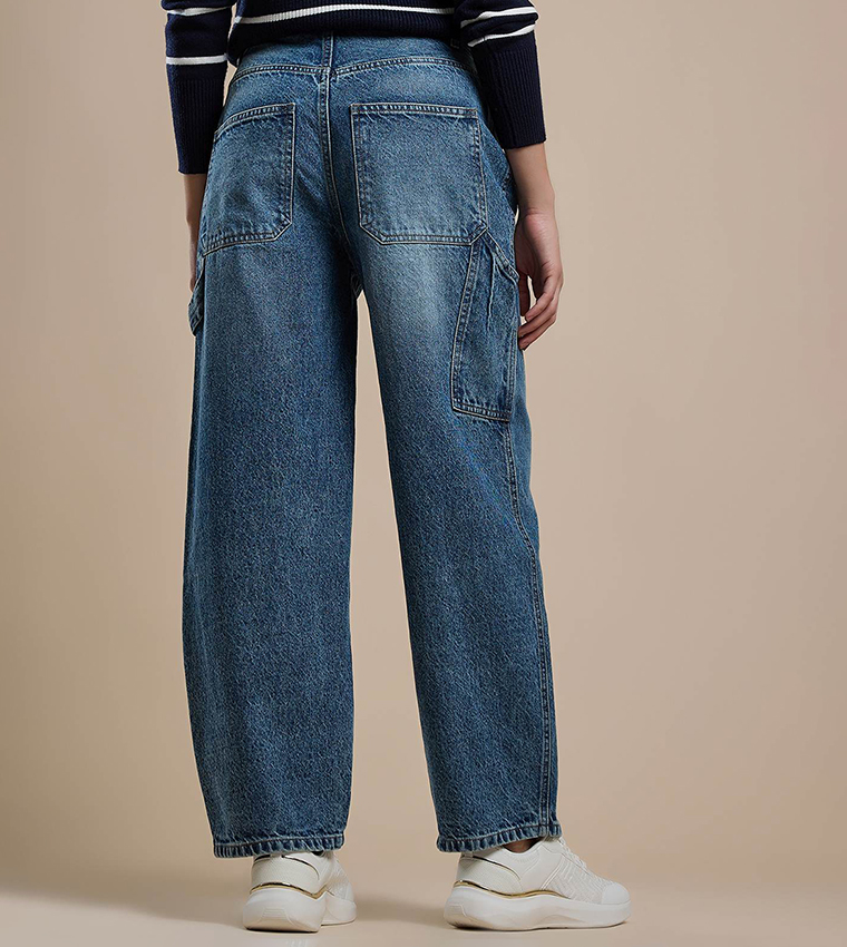 Faded Skater Jeans with Button Closure