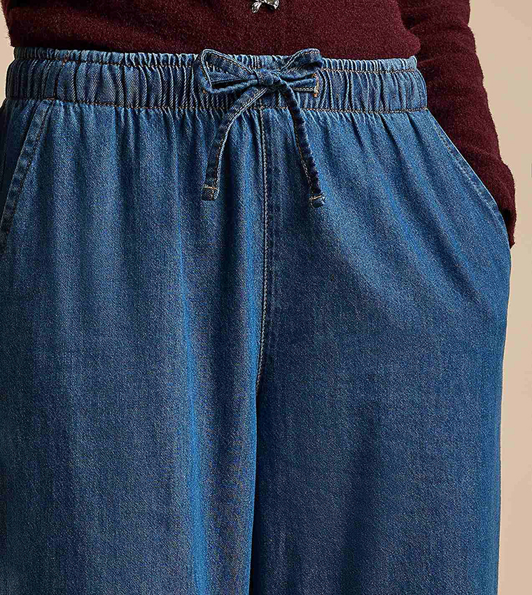 Faded Wide Leg Jeans with Drawstring Waist