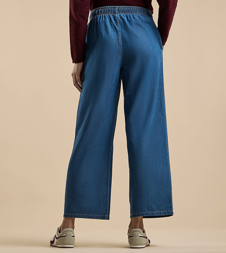 Faded Wide Leg Jeans with Drawstring Waist