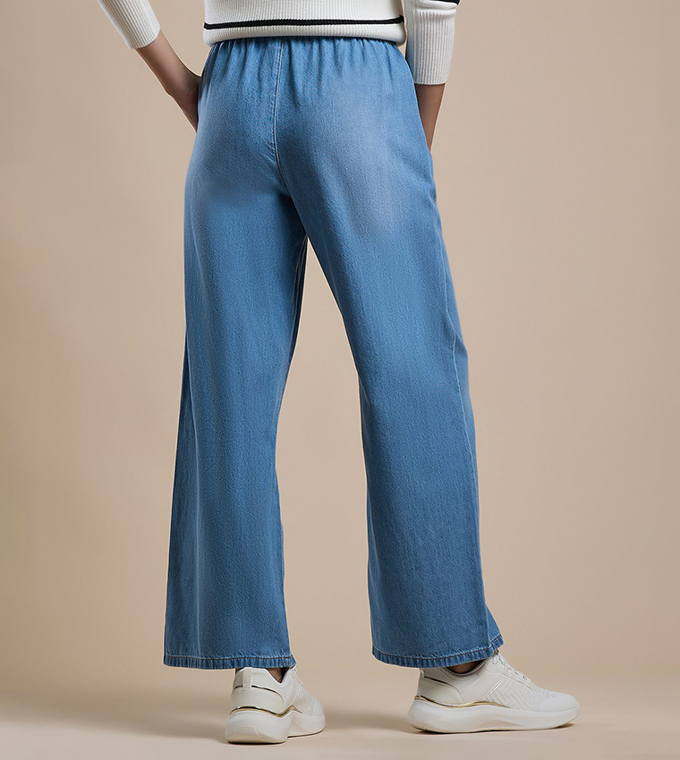 Faded Wide Leg Jeans with Drawstring Waist