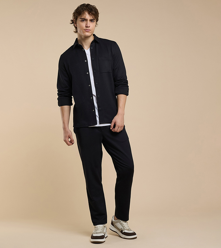 Solid Shirt with Classic Collar and Long Sleeves