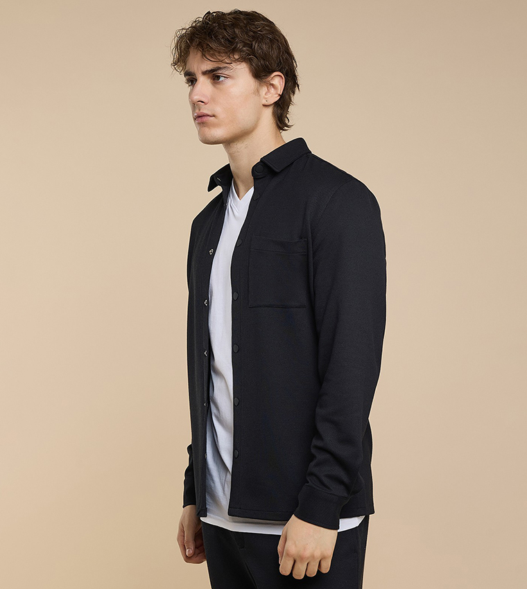 Solid Shirt with Classic Collar and Long Sleeves