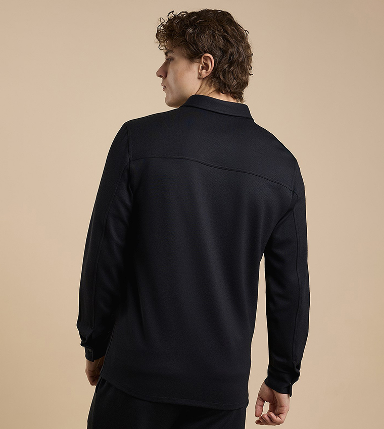 Solid Shirt with Classic Collar and Long Sleeves