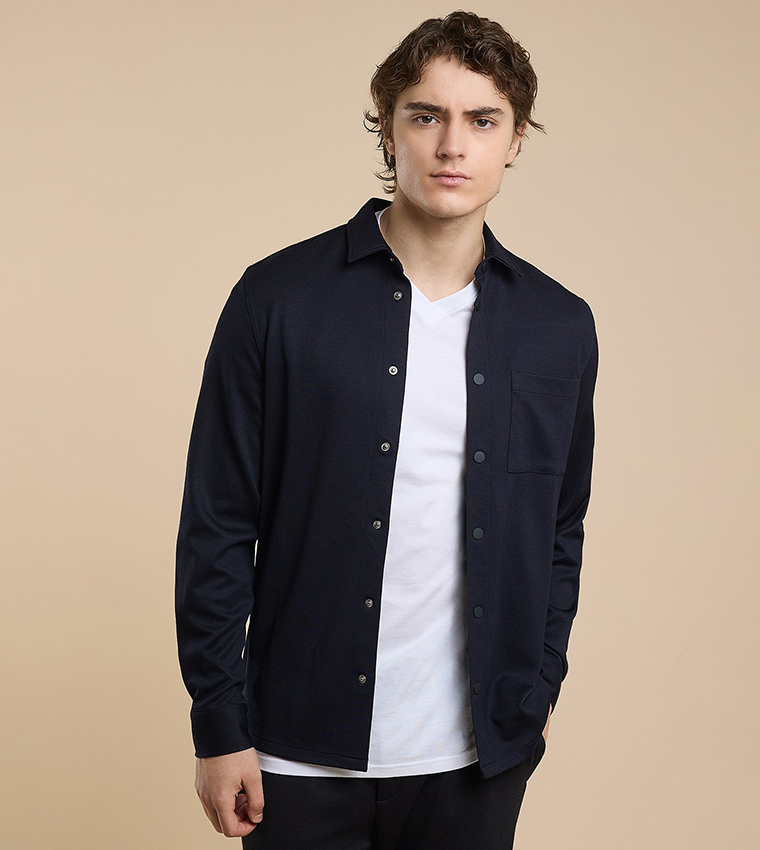 Solid Shirt with Classic Collar and Long Sleeves