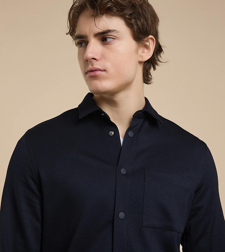 Solid Shirt with Classic Collar and Long Sleeves