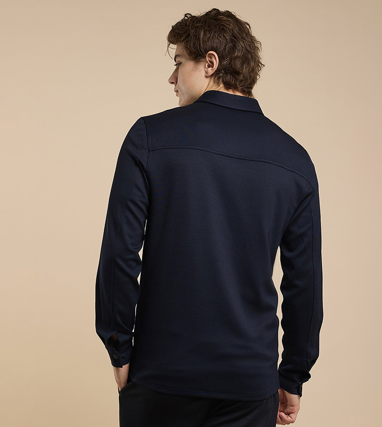 Solid Shirt with Classic Collar and Long Sleeves