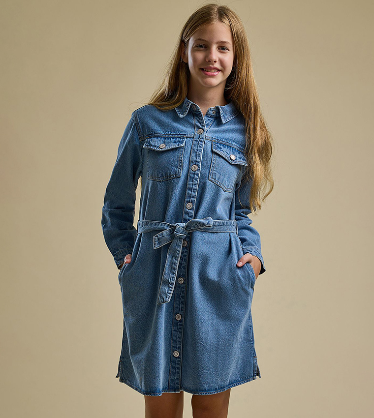 Washed Shirt Dress with Long Sleeves