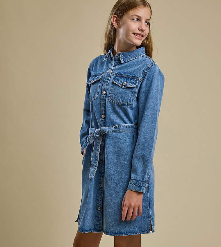 Washed Shirt Dress with Long Sleeves