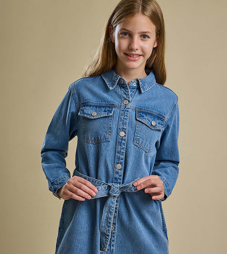 Washed Shirt Dress with Long Sleeves