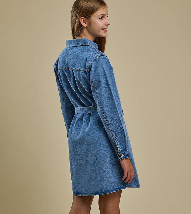 Washed Shirt Dress with Long Sleeves
