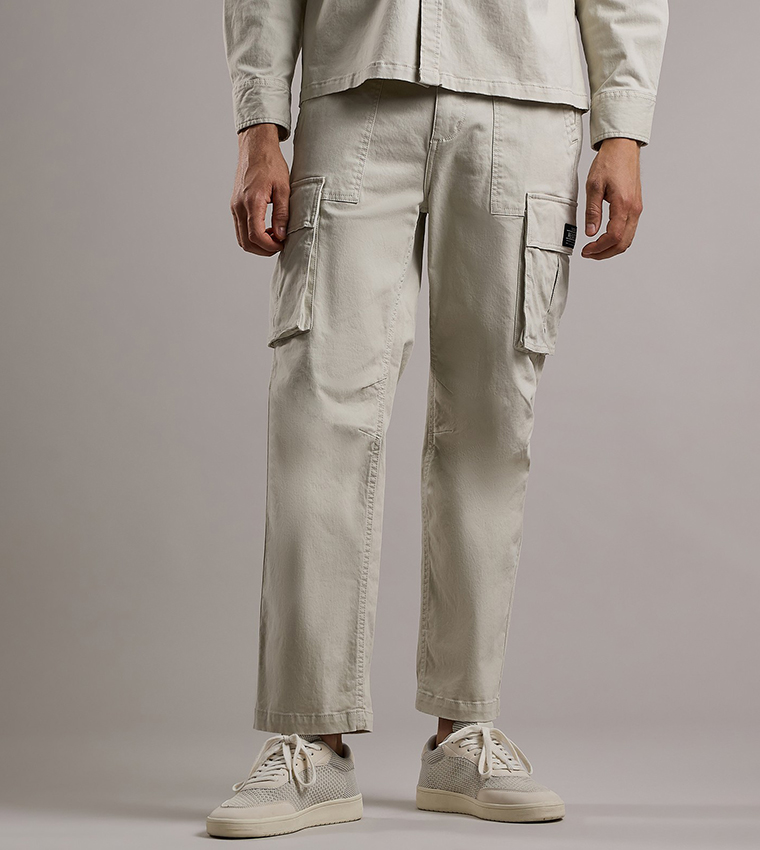 Solid Cargo Pants with Button Closure