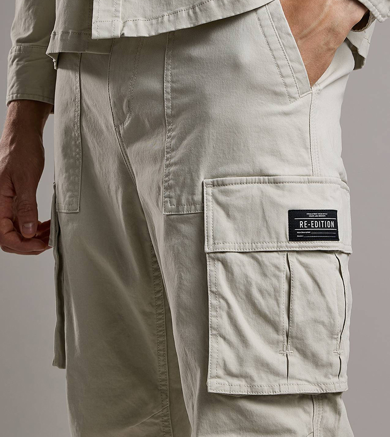 Solid Cargo Pants with Button Closure