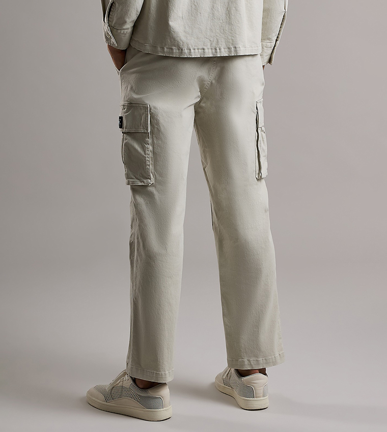 Solid Cargo Pants with Button Closure