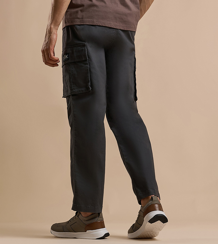 Solid Cargo Pants with Button Closure