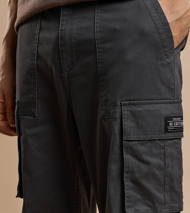 Solid Cargo Pants with Button Closure