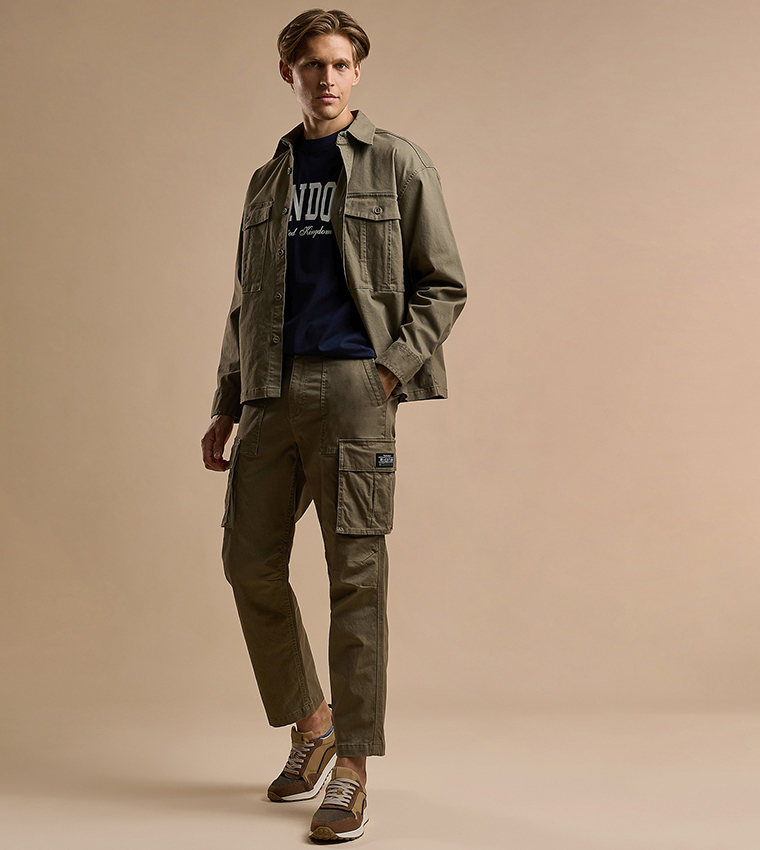 Solid Cargo Pants with Button Closure