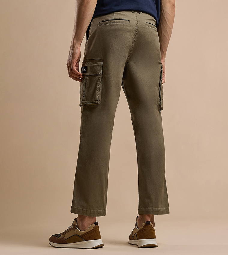 Solid Cargo Pants with Button Closure