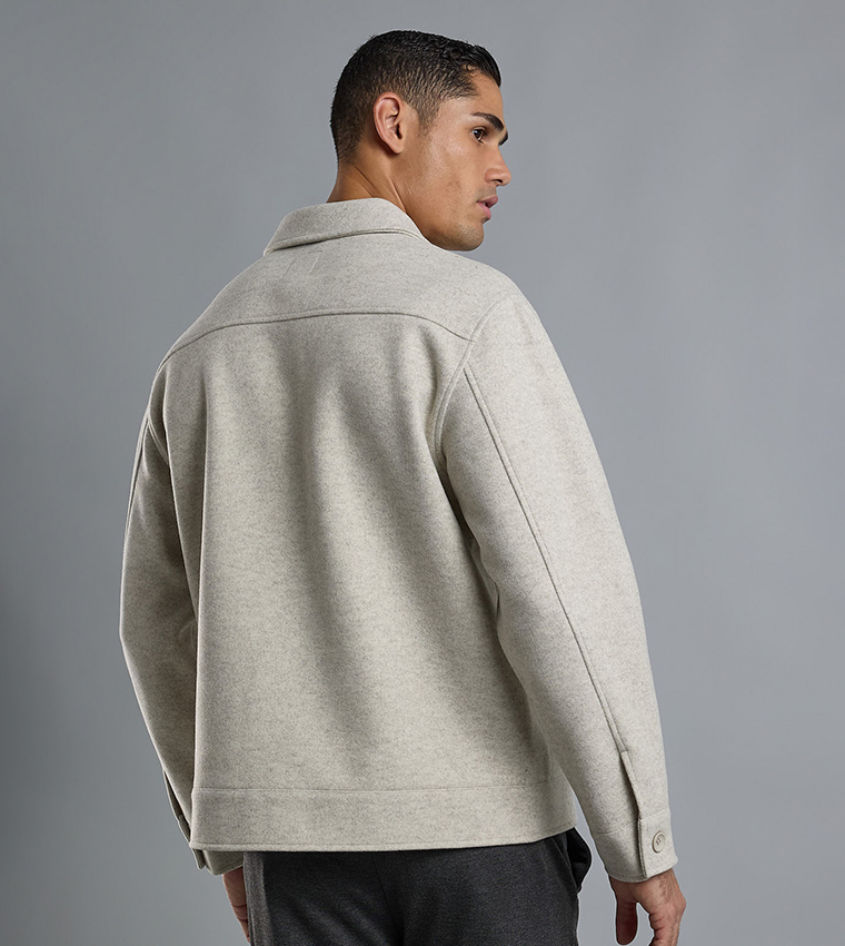 Solid Shacket with Shirt Collar and Long Sleeves