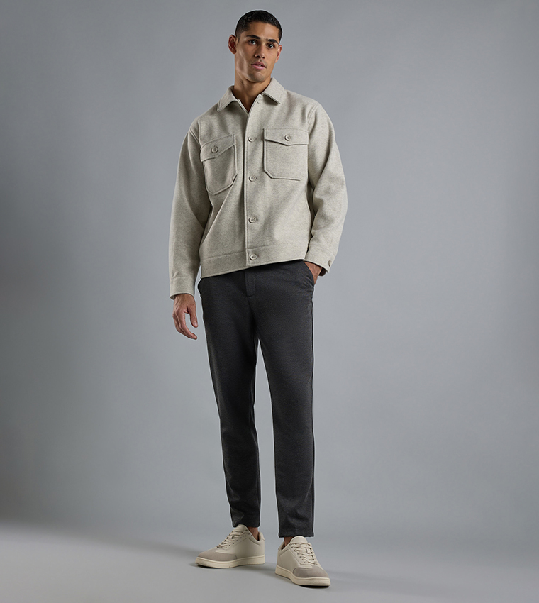 Solid Shacket with Shirt Collar and Long Sleeves
