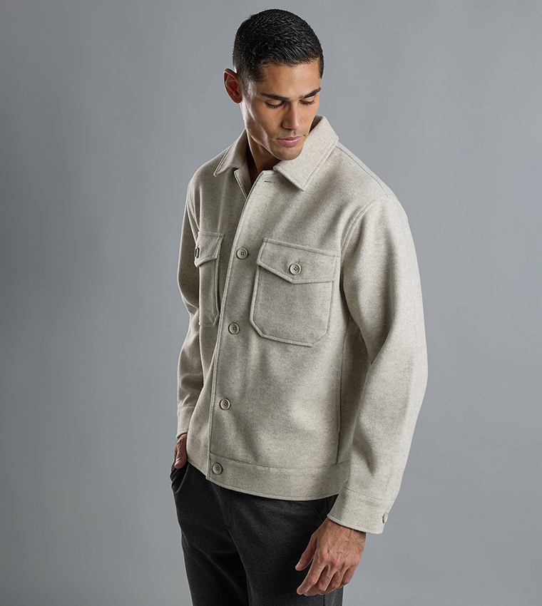 Solid Shacket with Shirt Collar and Long Sleeves