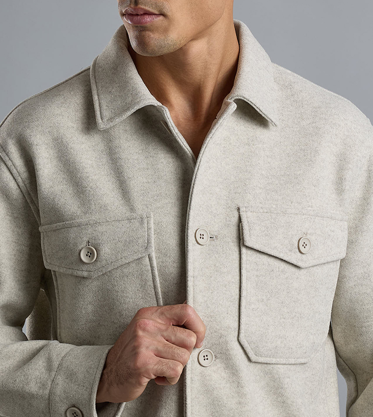 Solid Shacket with Shirt Collar and Long Sleeves